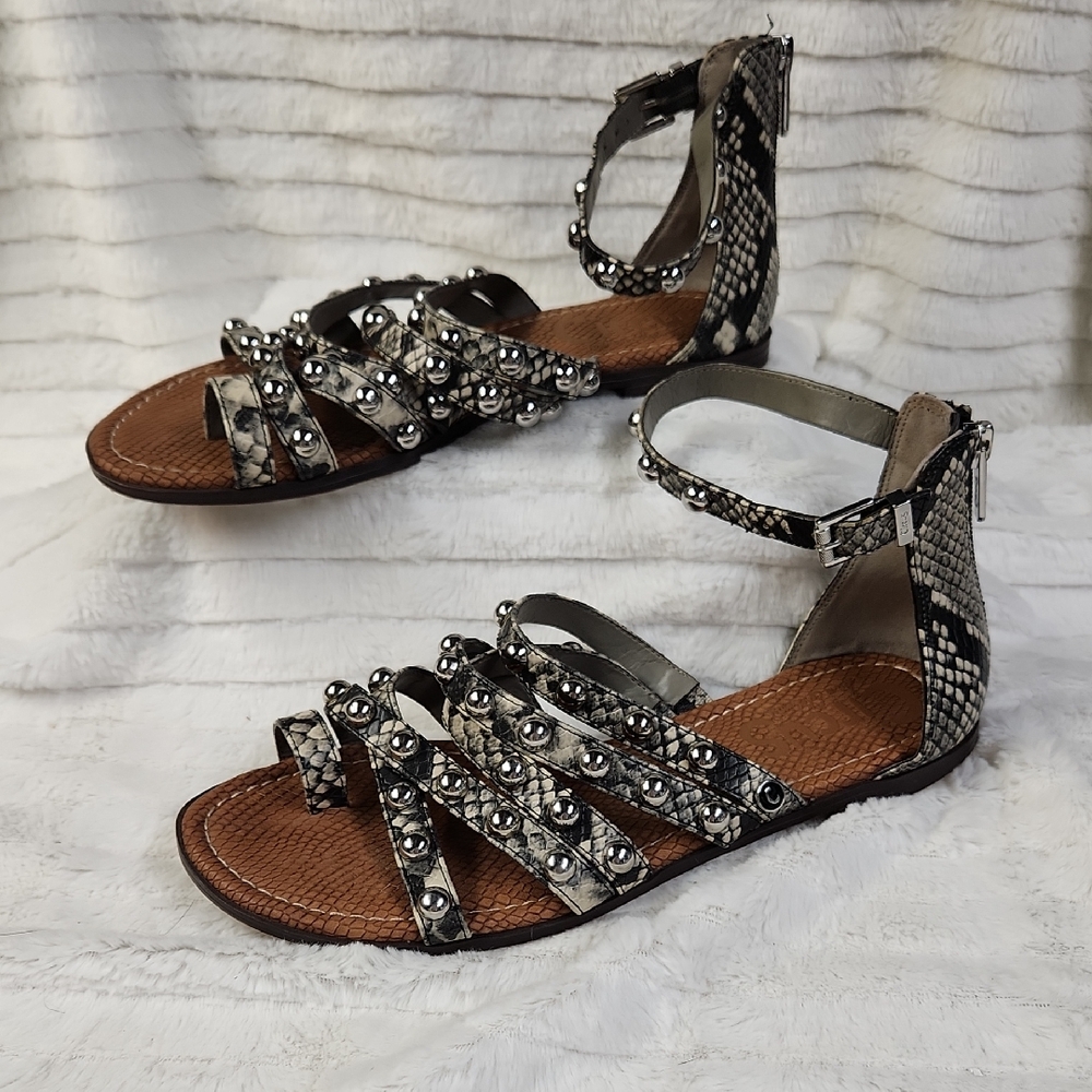 Studded Python Print Sandals - image 1